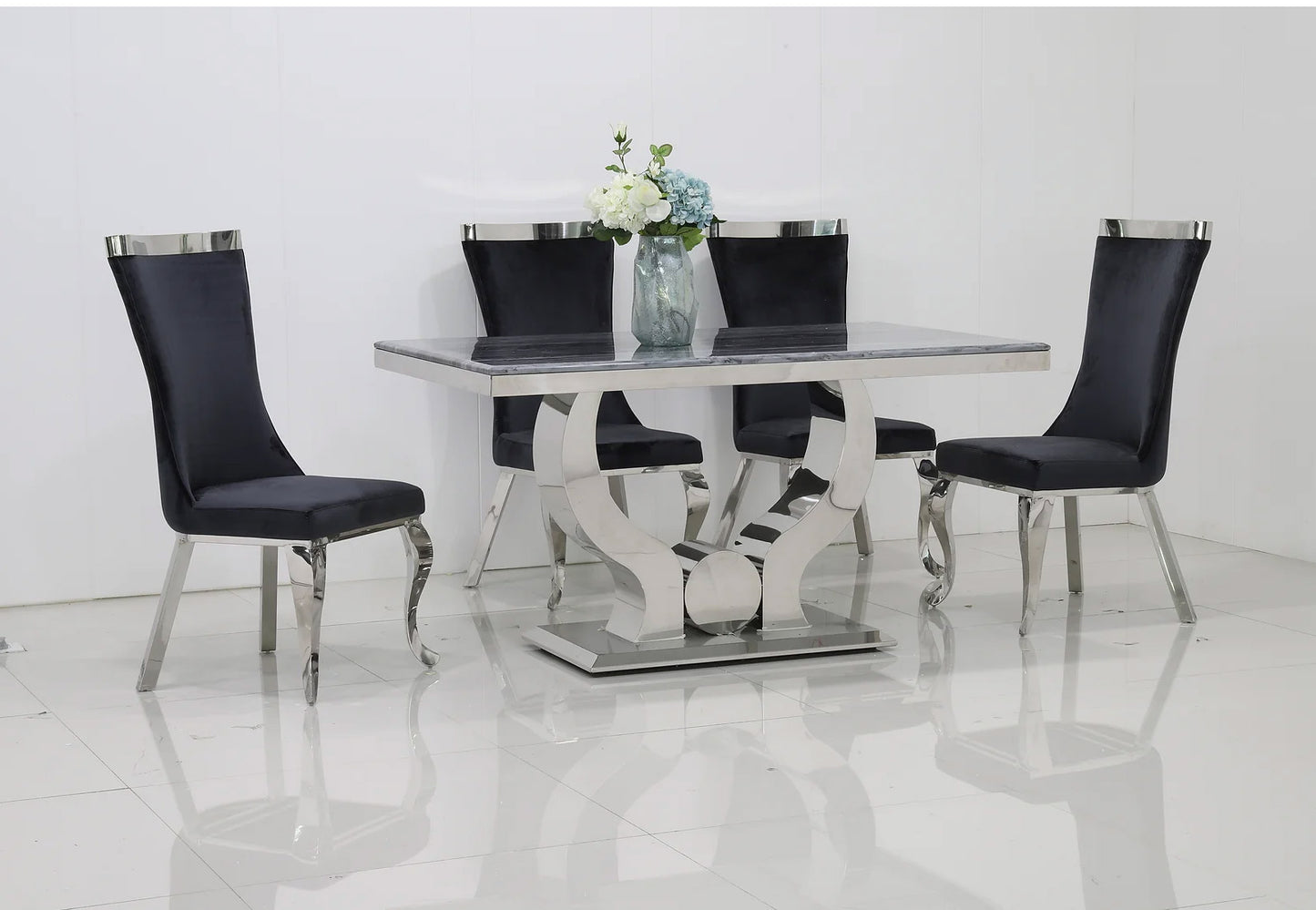 D9010 DINING TABLE SET SILVER